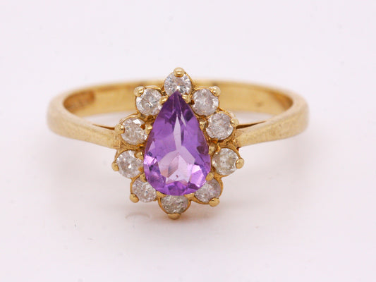 BJC® 9ct Yellow Gold Natural Amethyst & Diamond Pear Cluster Dress Ring R273