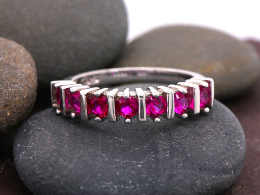 Sterling Silver 925 Ruby Round Brilliant Cut Eternity Ring Size L