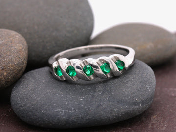 Sterling Silver 925 Emerald Round Brilliant Cut Eternity Ring Size M