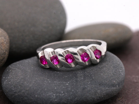 Sterling Silver 925 Ruby Round Brilliant Cut Eternity Ring Size I i