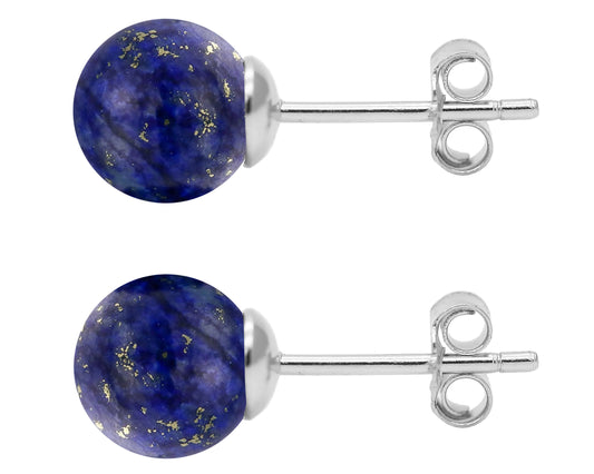 BJC® Stunning Ladies Sterling Silver Lapis Lazuli Ball Stud Earrings Brand New
