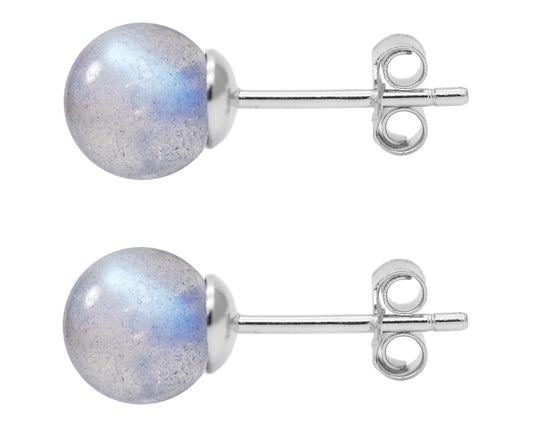 BJC® Stunning Ladies Sterling Silver Moonstone Ball Stud Earrings Brand New