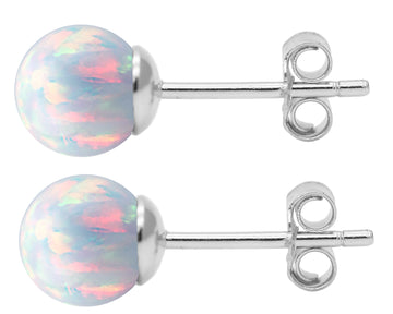 Solid Sterling Silver 6mm Ball Opal Single Stud Earrings Studs