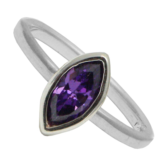 BJC® Genuine Sterling Silver 925 Marquise Cut Stacker Ring Amethyst Size N